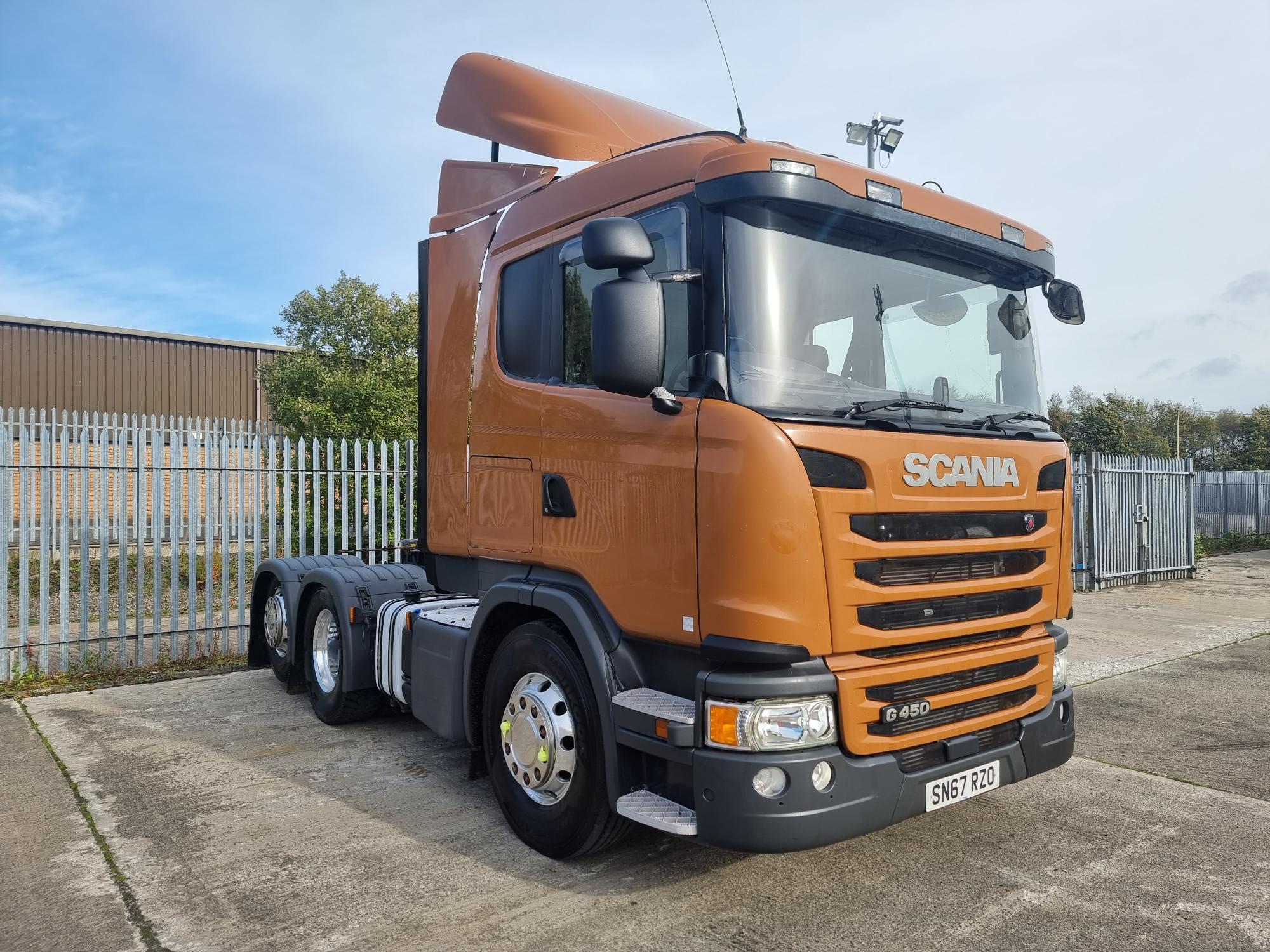 2017 (67) Scania, Euro 6, 450bhp, G Series, Automatic Gearbox, Flat Roof, Tag Axle, PTO Single Line Hydraulics, Fridge, Sat Nav, Heated Seat, Alloy Wheels, Cruise Control, Low Mileage, Finance & Warranty Options Available.